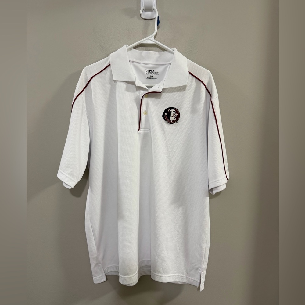 Men's Florida State Seminoles white polo shirt by PGA Tour. Size Large